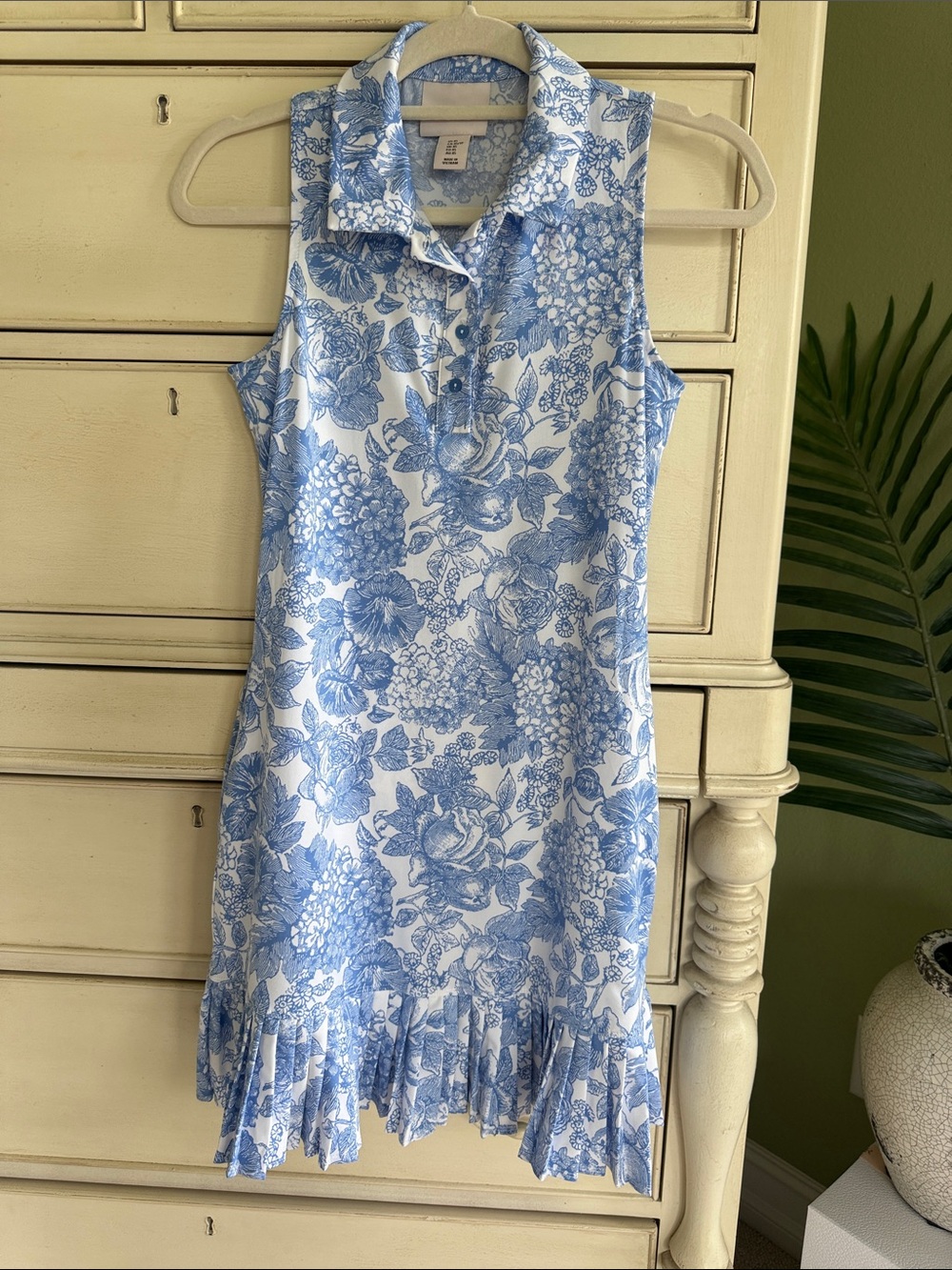 Laura Ashley White and Blue Floral Sleeveless Polo Mini Dress size XS